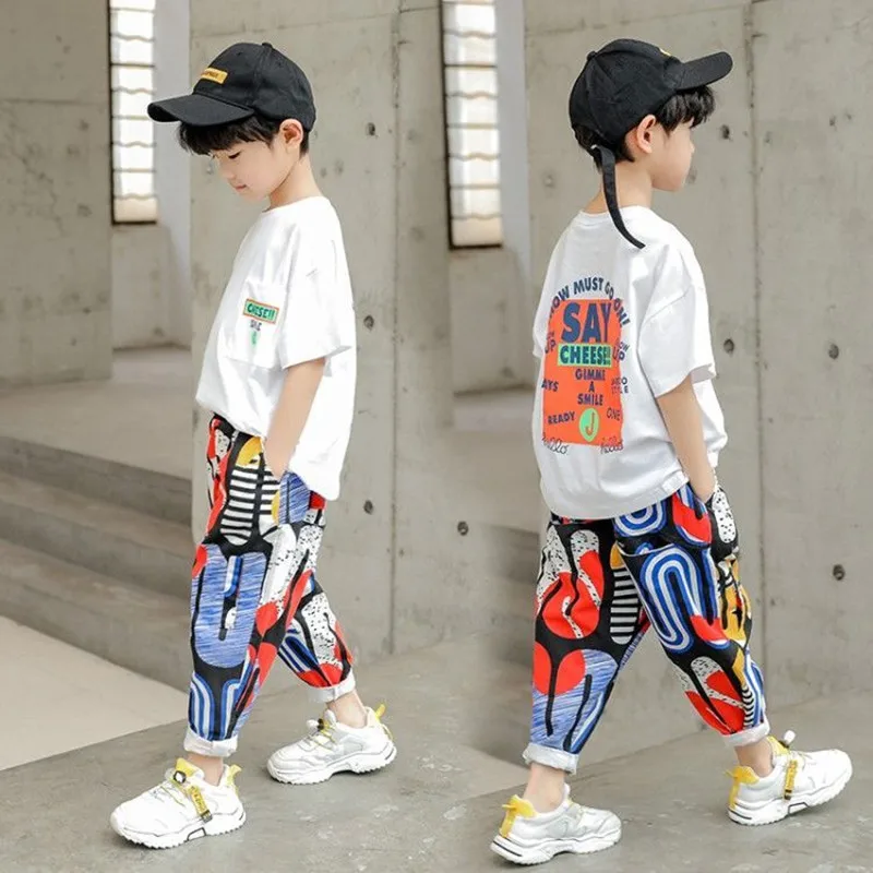 

Summer Kids Boy Clothes Set Boys Short Sleeve T-Shirt Pants 2 Piece Teenage Boys Suit Children's Suit 3 5 7 9 11Y