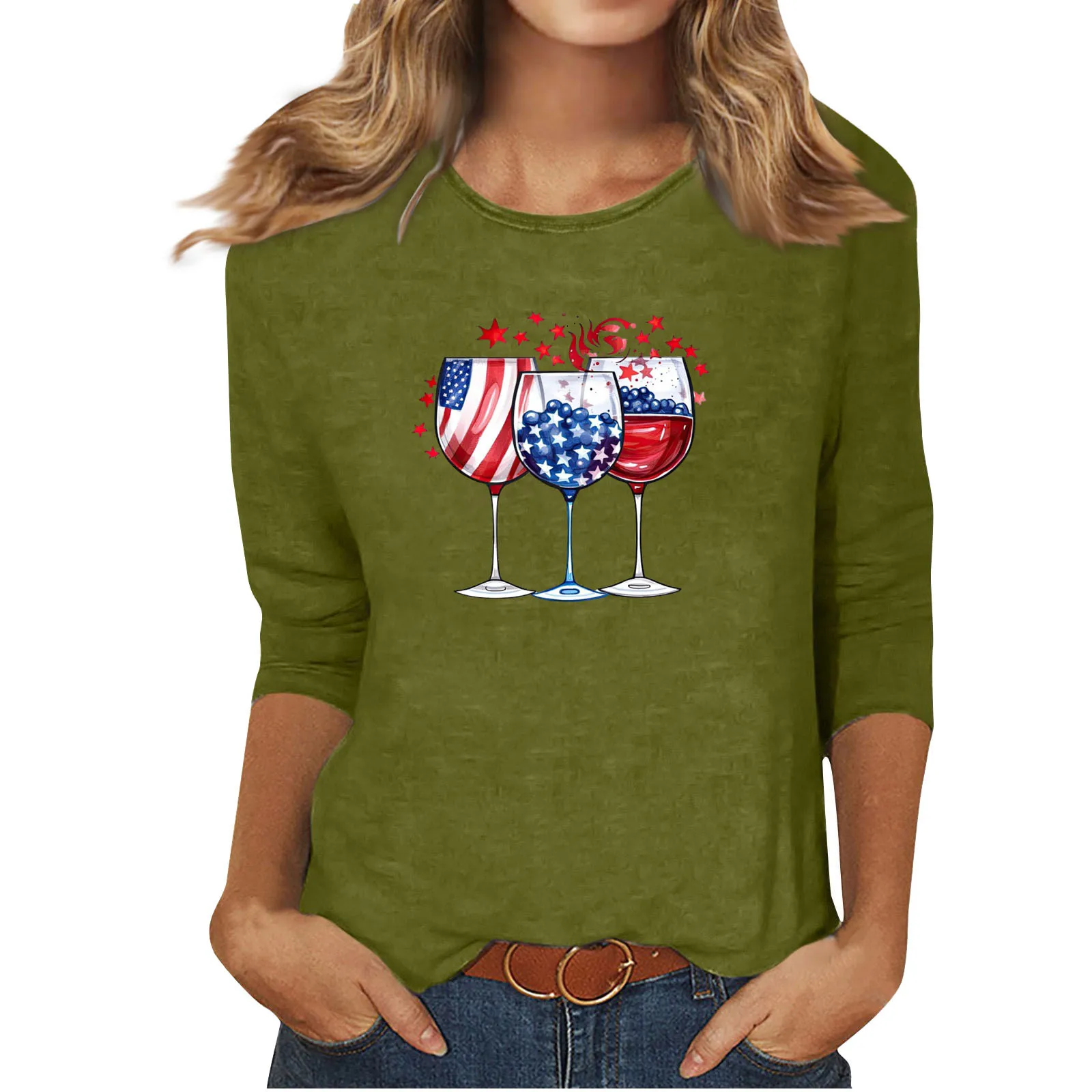 Женский топ с рукавом 2024 Junlu повседневный модный простым принтом и модель WA21 на