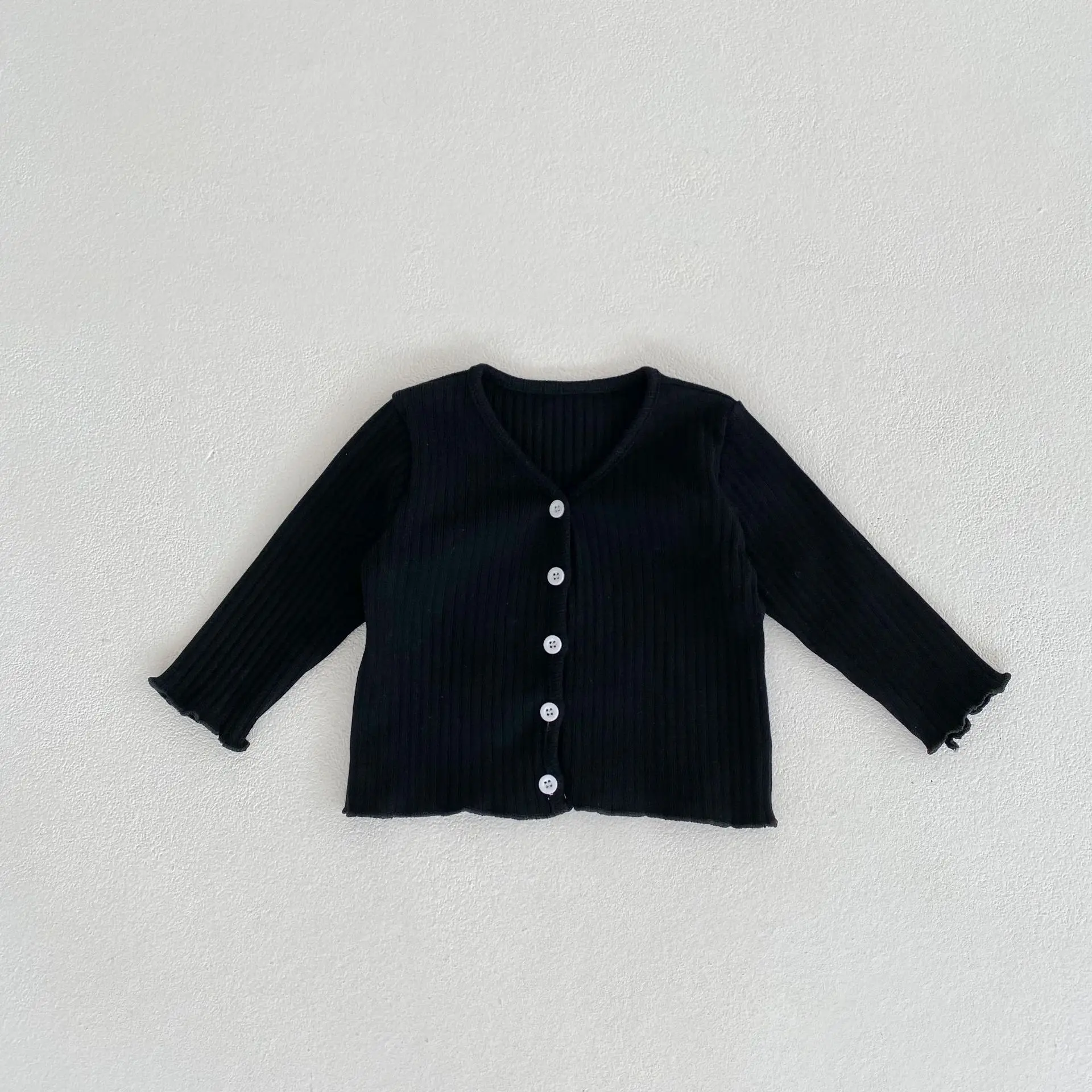 Ins 2023 Spring Autumn Newborn Baby Girls Cardigan Cotton Long Sleeve Ribbed Versatile Infant Girls Coat Toddler Girls Outfits images - 6