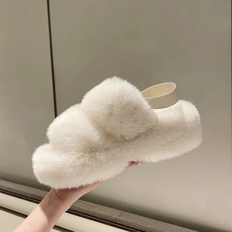 

Girl Luxury Fluffy Fur Slippers Ladies Indoor Warm Furry Fur Flops Women Amazing Plush Fur Slides Wholesale Hot