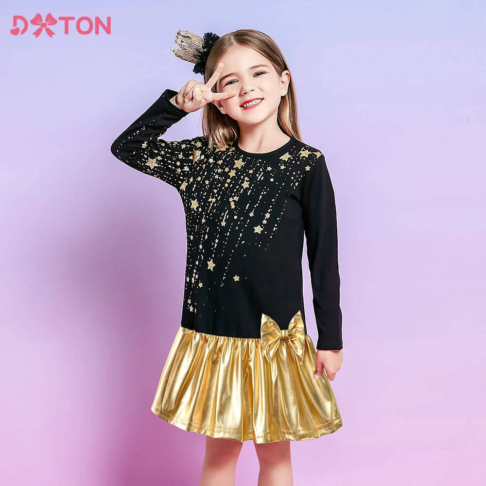 DXTON Праздничное Платье Для Девочек С Золотым Звездным Принтом И Бантом —
