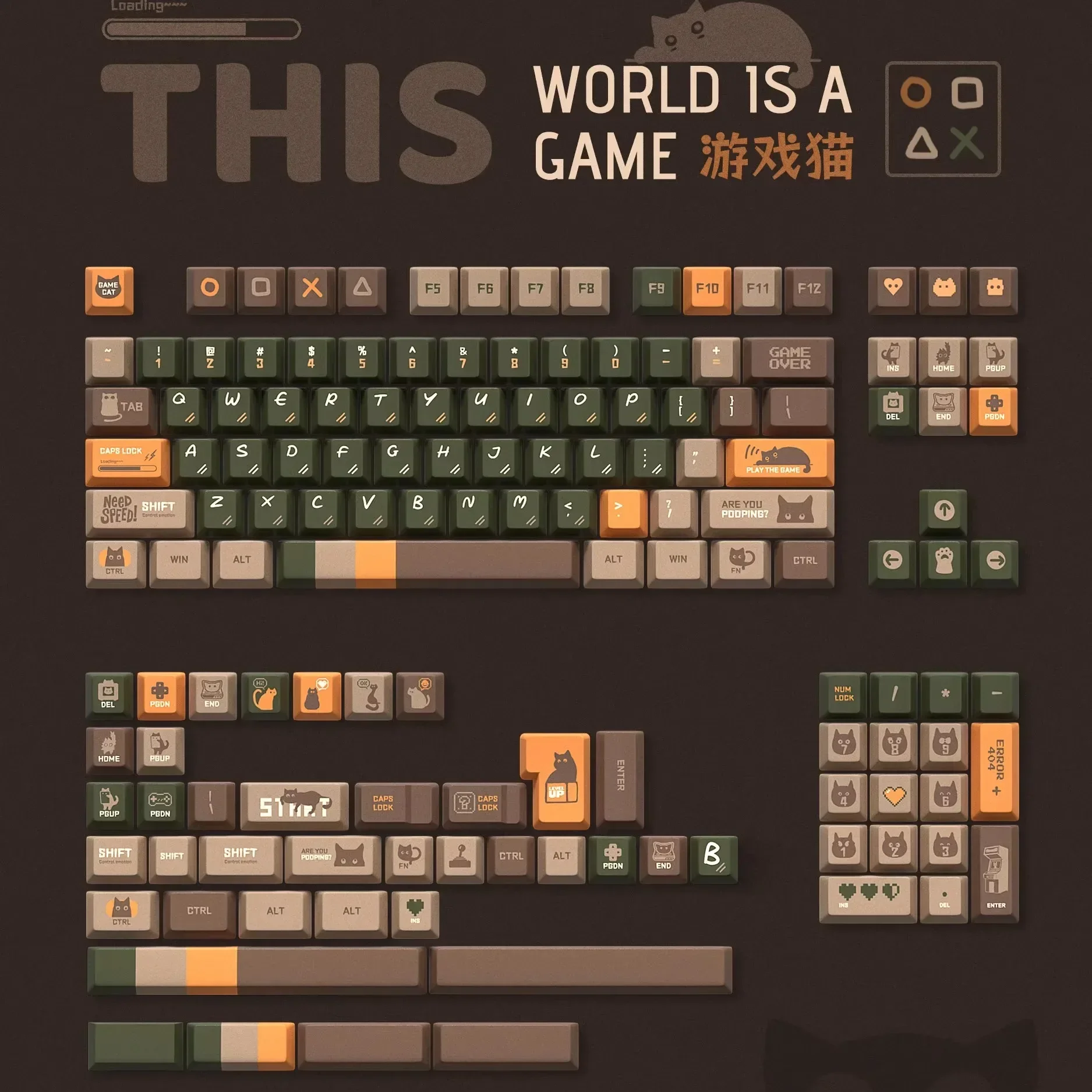 Индивидуальные колпачки для клавиатуры с изображением кошки оригинальные