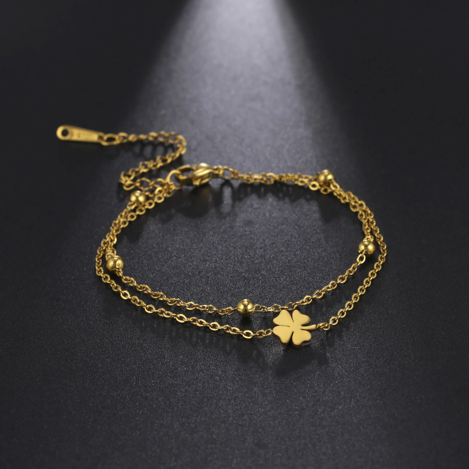 

Amaxer For Women Stainless Steel Bracelet Lucky Clover Layered Beads Chain Pulseira Feminina Lover Engagement Jewelry Gift