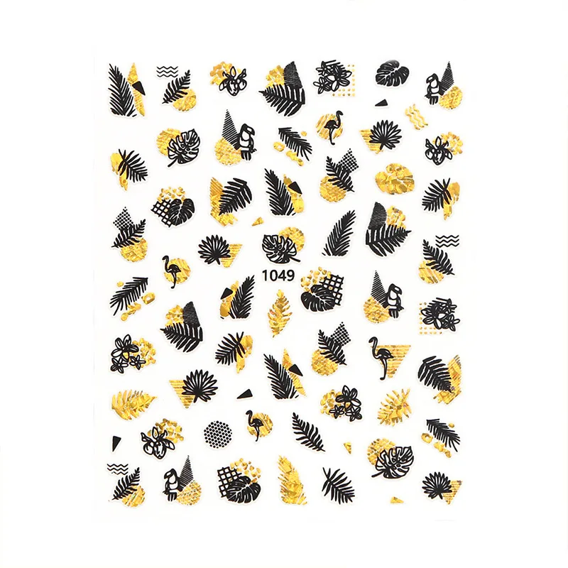 

1pcs Black Laser Gold Autumn Leaf 3D Nail Sticker Coconut Tree Leaf Pattern Adhesive Transfer Sticker Shiny DIY Nail Decoration