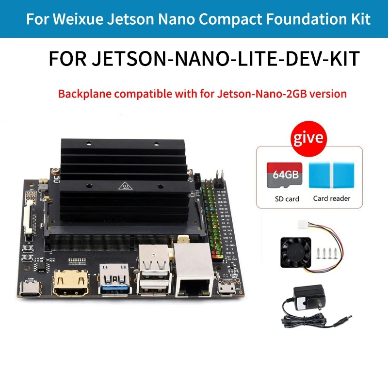 

For Jetson Nano 4GB+16G Lite DEV AI Development Board+Jetsonnano Module+Fan+64G SD Card+Card Reader+5V 3A Power