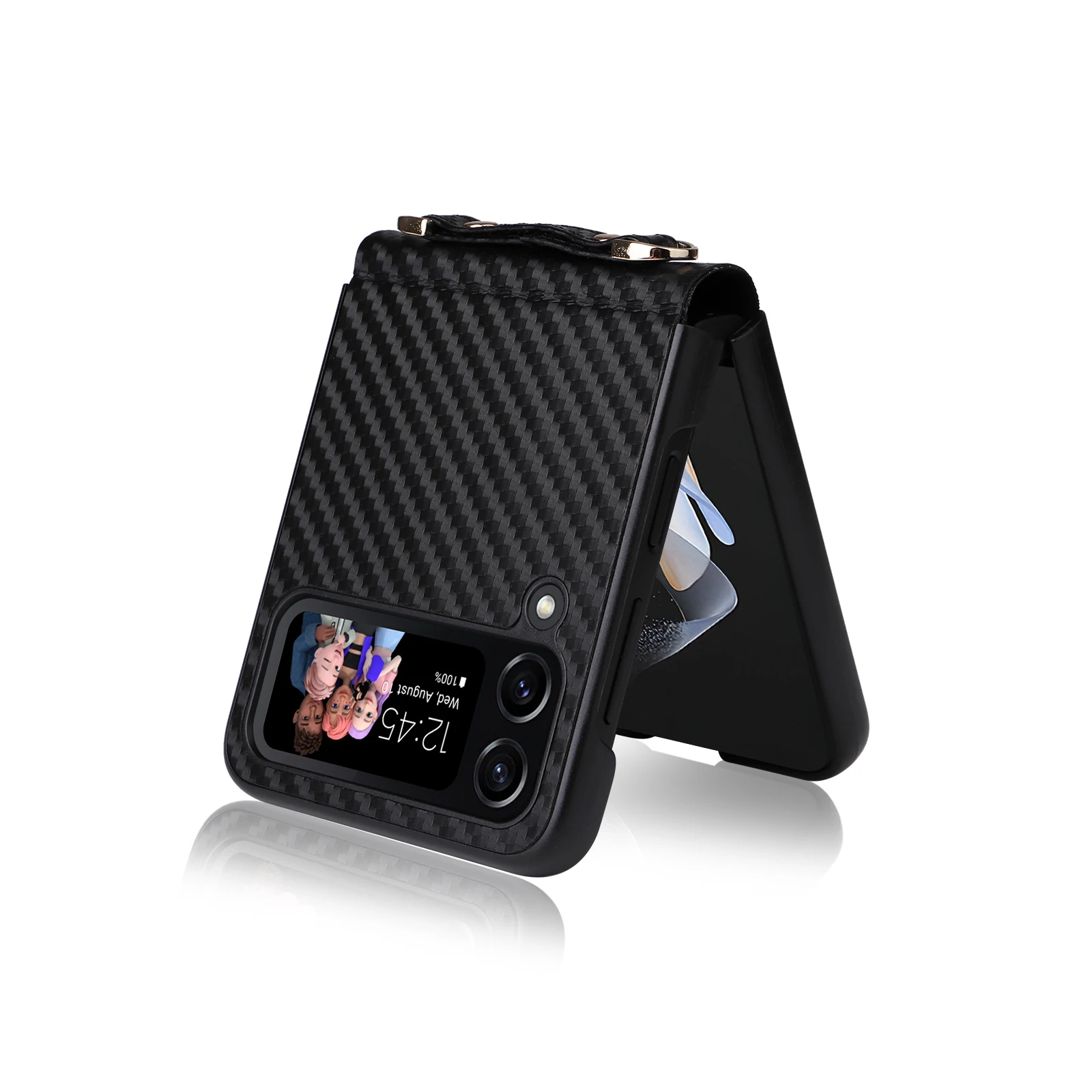 Lanyard Carbon Fiber PC Case Cover For Samsung Galaxy Z Flip 3 4 Flip Phone Cover For Samsung Z Flip3 Flip4 ZFlip3 ZFlip4 Case