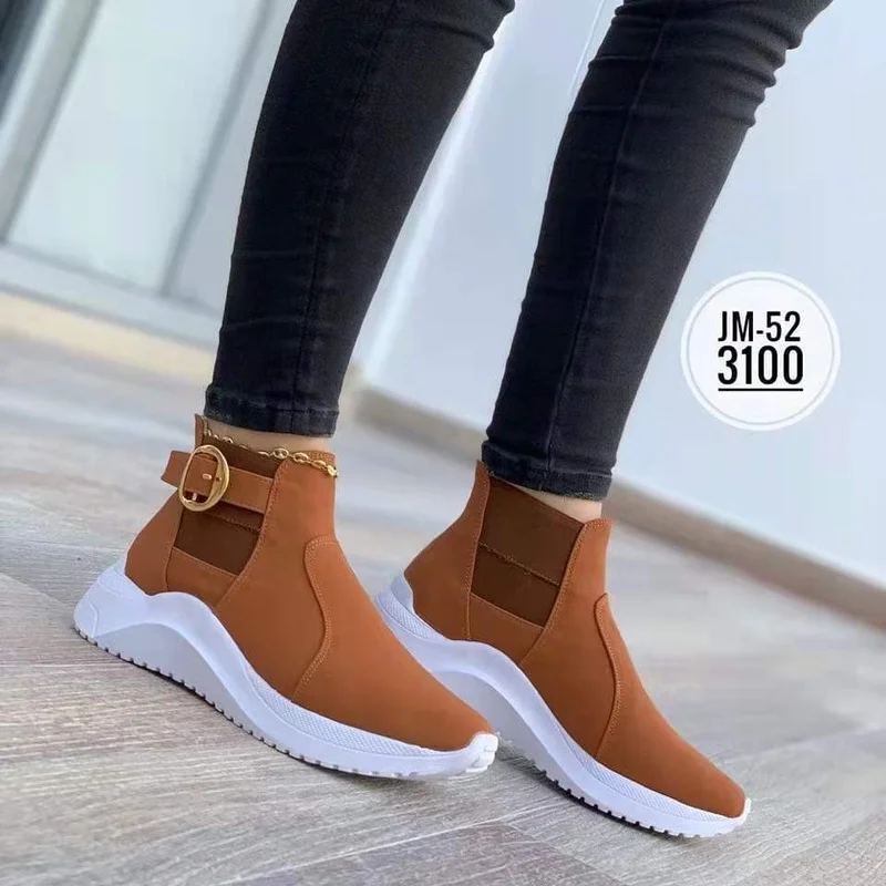 

Hot Sale Women's High-top Sneakers Casual Shoes PU Vamp Round Toe Wedge Heel Metal Decoration Large Size Sneakers