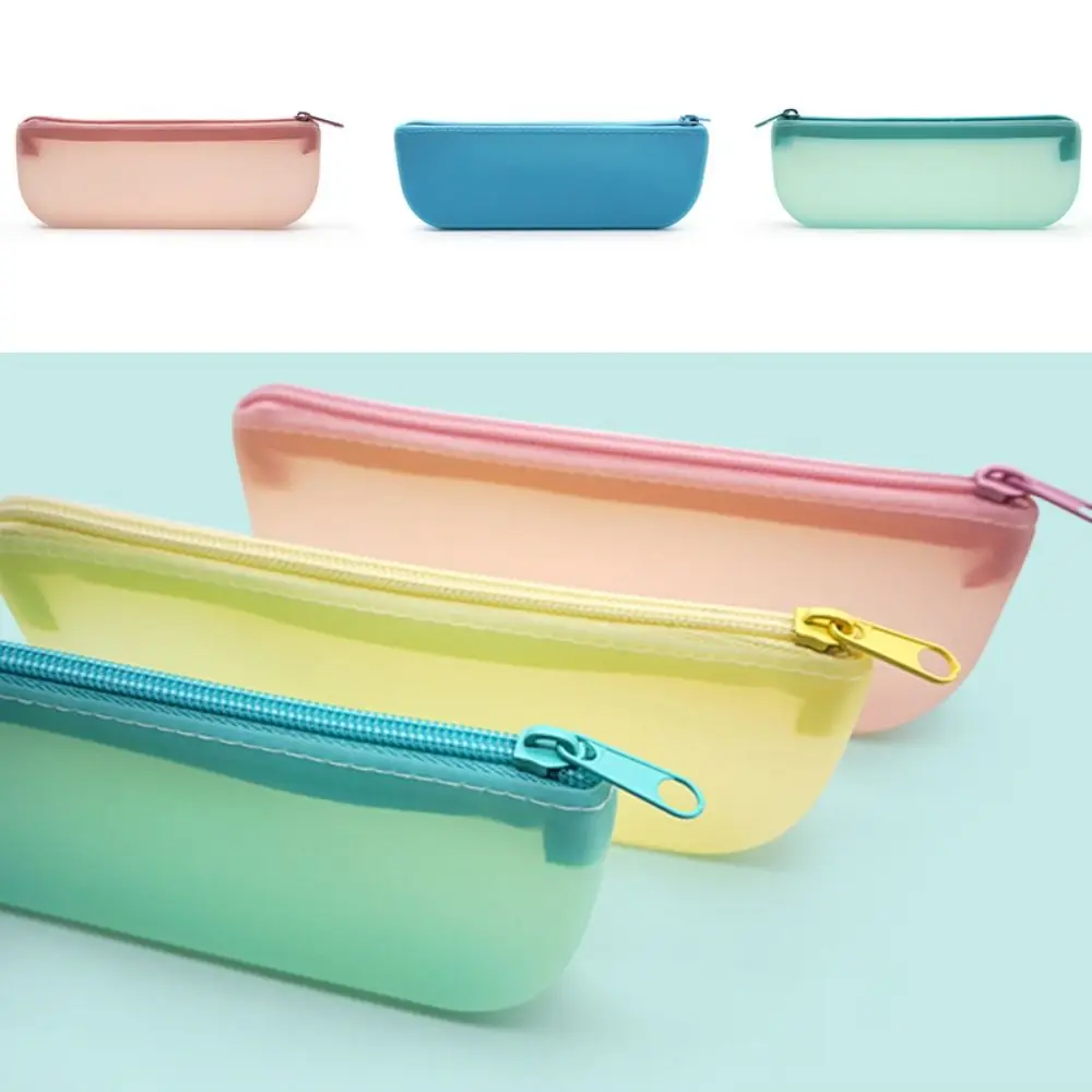 

Waterproof Pen Bag Large Capacity Zipper Soft Silicone Pencil Case Makeup Brush Organizer School Office Supplies