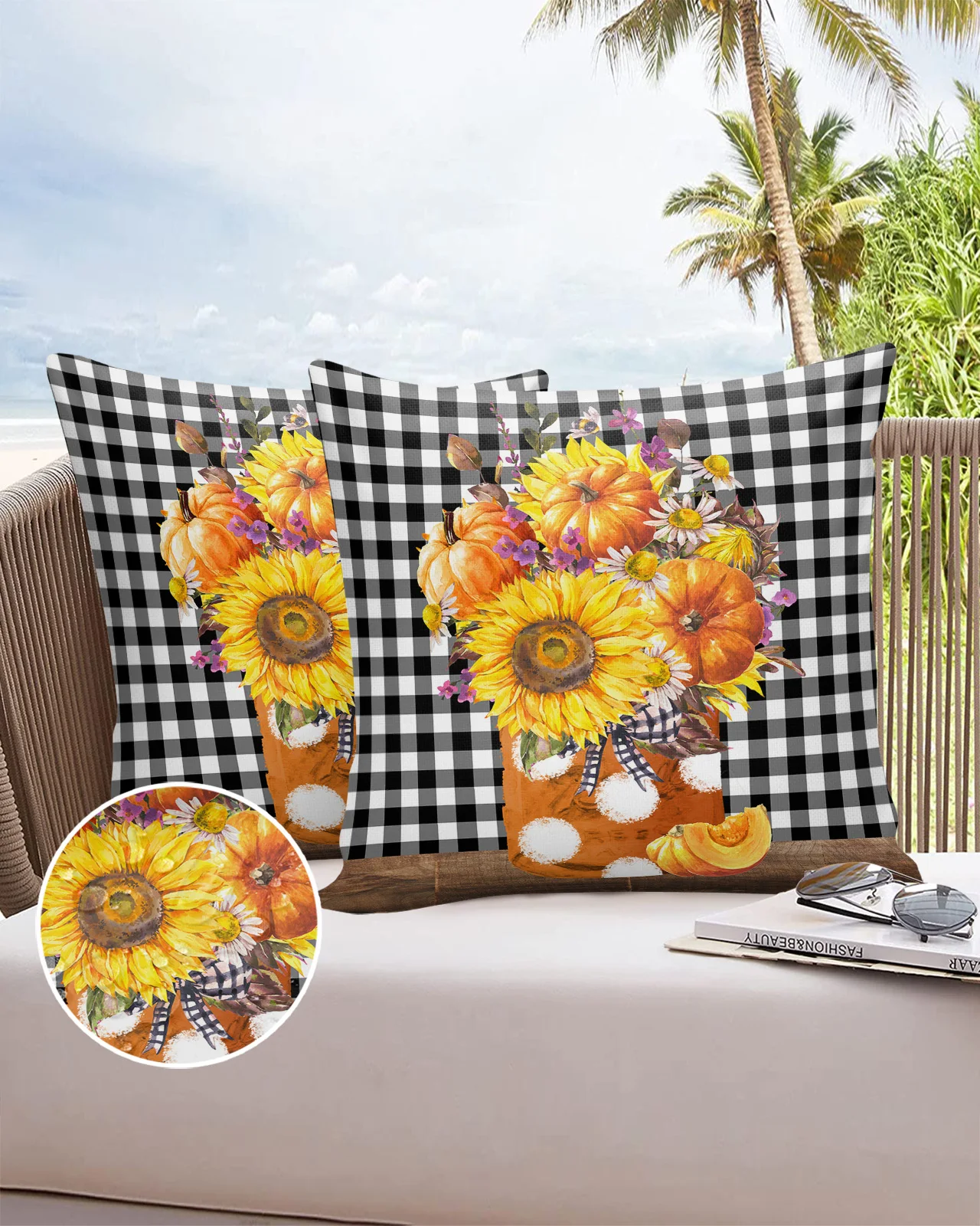 

Autumn Sunflower Pumpkin Waterproof Pillowcase Home Sofa Office Throw Pillow Case Car Cushion Cover Home Decor