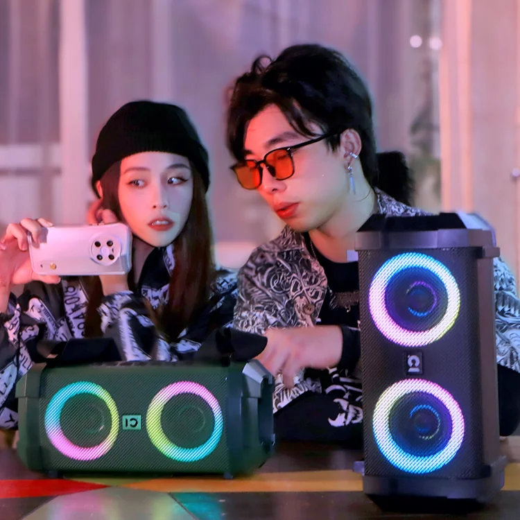 

Portable Dj System Usb Wireless Microphone Mini Woofer Bluetooth Stick On Karaoke Speaker With Led Light