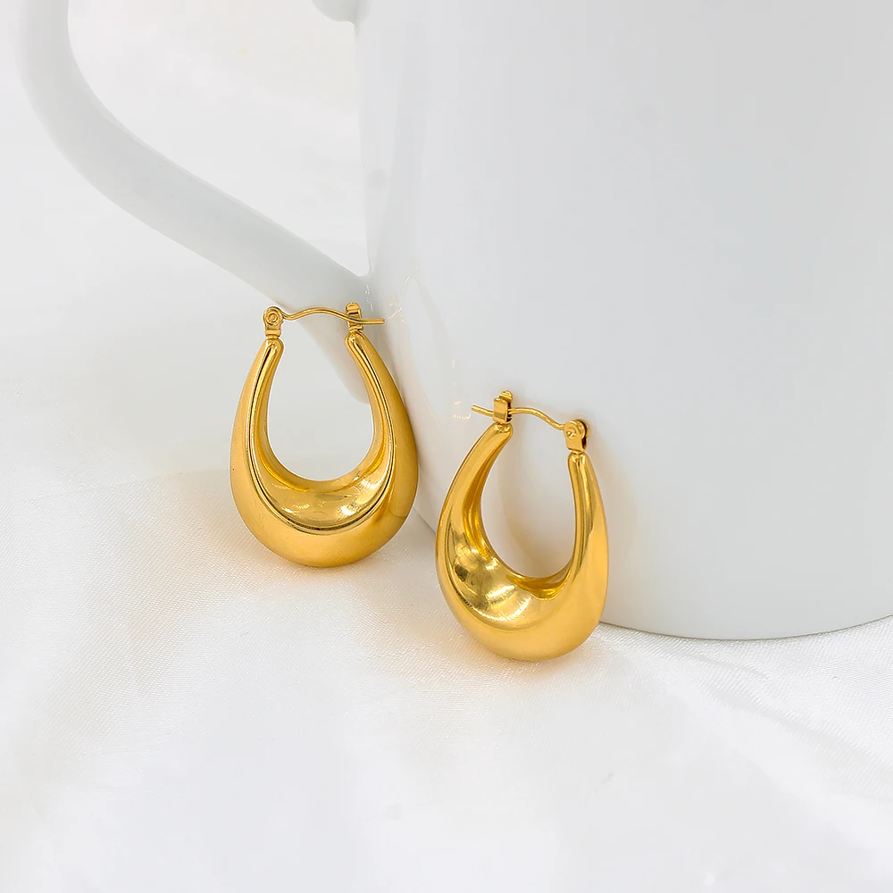 

Оптовая продажа, высокое качество, 18k позолоченные серьги-кольца из нержавеющей стали с покрытием Pvd, тонкие, широкие, очень большие серьги-кольца для женщин, подарки