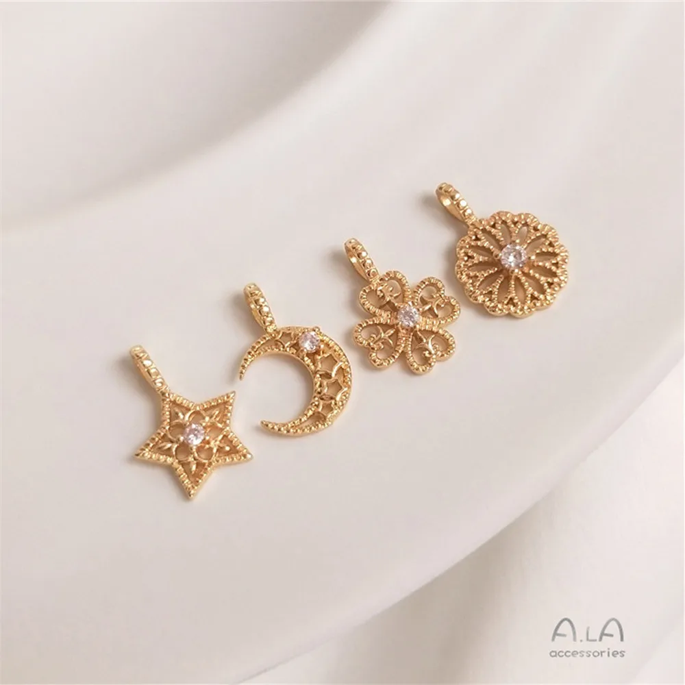 

14K Gold Filled Plated Zircon star-moon four-leaf clover sunflower pendant DIY bracelet clavicle chain pendant