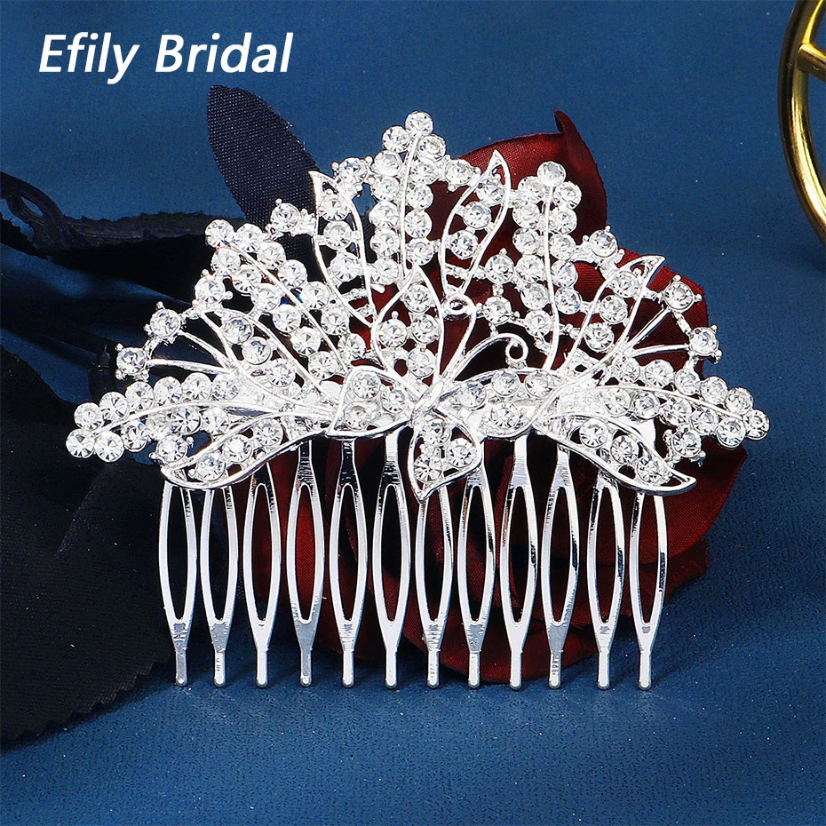 

Classical Silver Color Rhinestone Wedding Hair Comb Butterfly Peacock Crystal Bridal Hair Accessories Bride Headpiece Jewelry