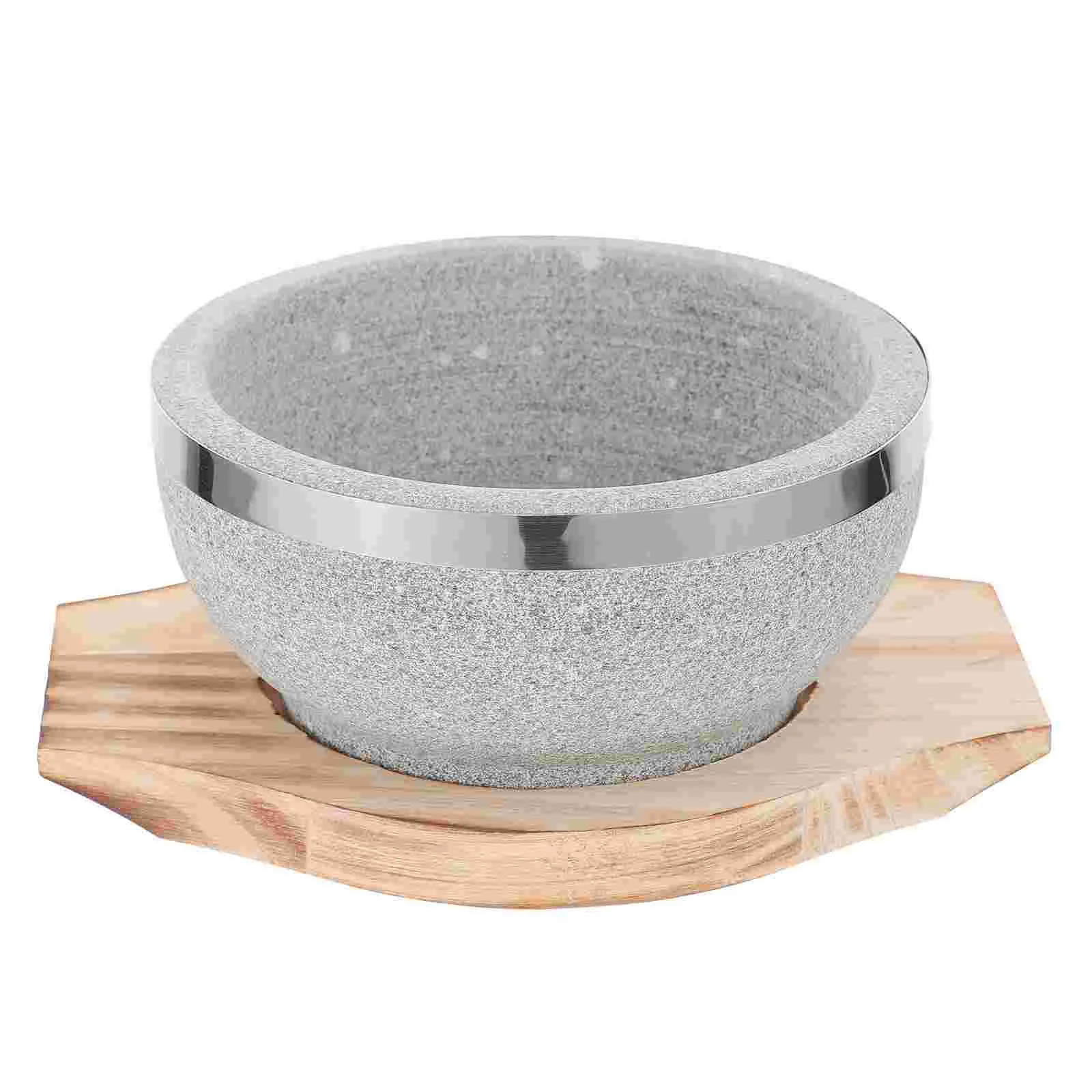 Natural Stone Bowl Bibimbap Bowl Bowl with Wood Base Pot Natural Stone Bowl For Bibimbap and Soup Korean Dolsot Stone Bowl for