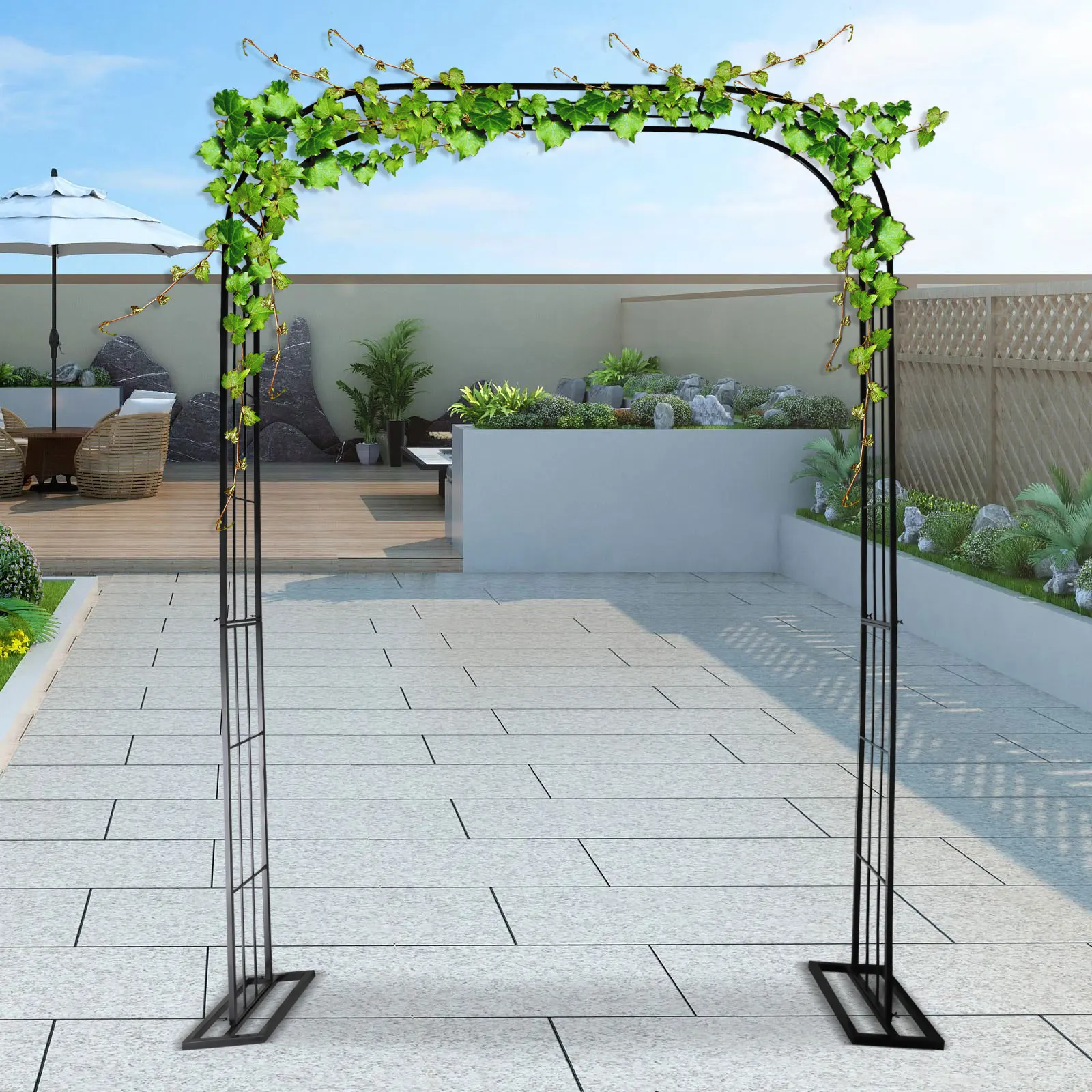 

222*59.3*303cm Wedding Arch Metal Garden Arbor Archway For Climbing Plant Outdoor Wedding Party Black