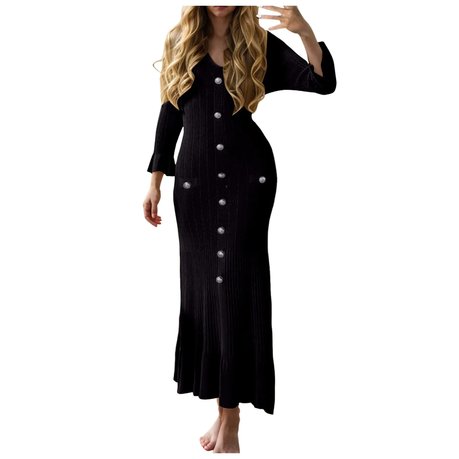 Женские зимние платья с оборками по подолу однобортное модное длинное платье