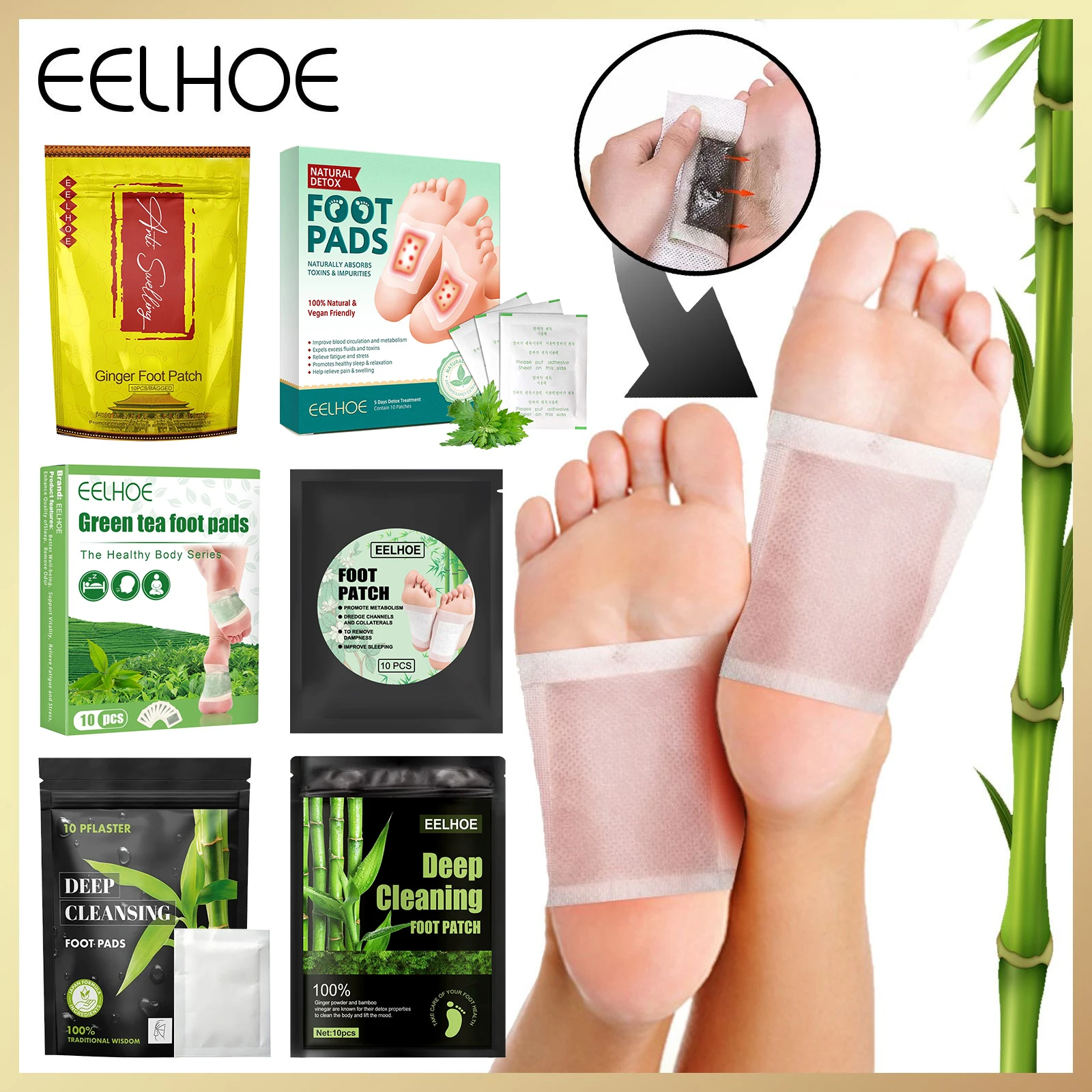 

EelhoeFoot Patches Detox Natural Herbal Relieve Stress and Promote Sleep Toxin Removal Deep Clean Rduce Weight Health Care Pads