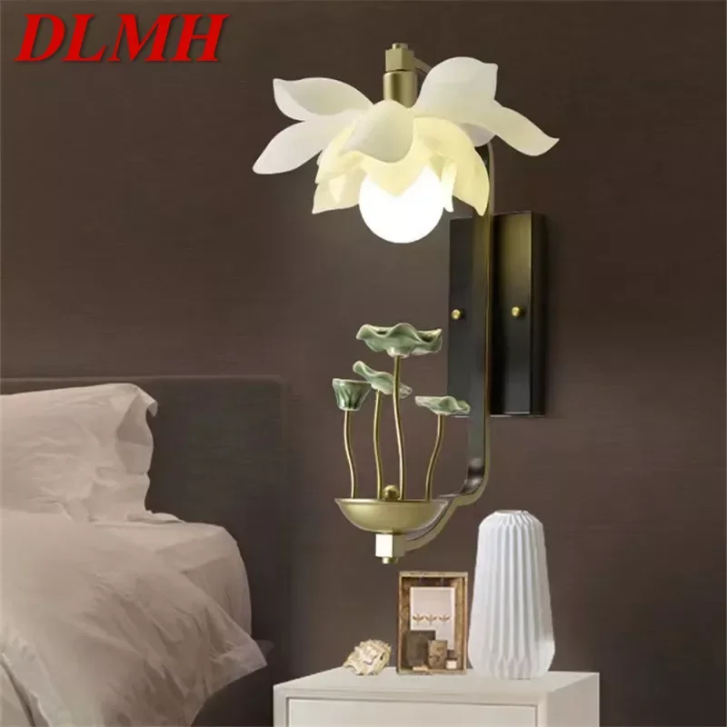 

Настенный светильник DLMH в китайском стиле, настенный светильник с рисунком лотоса, оригинальная декоративная лампа для гостиной, спальни, чайной комнаты, коридора