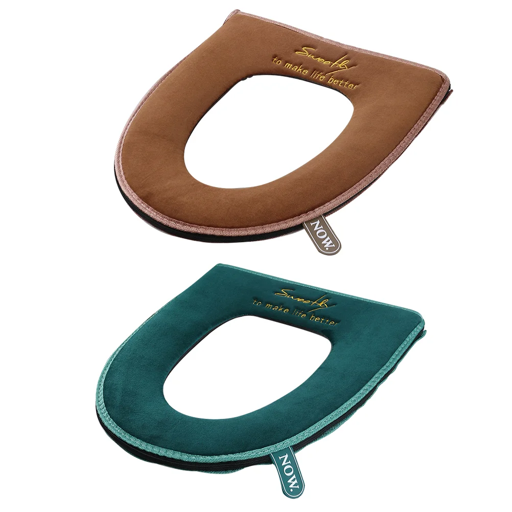 

2Pcs Bathroom Toilet Seat Covers Winter Warm Toilet Seat Cushion Pad with Zipper