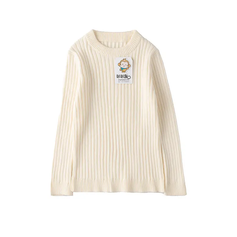 

High Quality Cotton Long Sleeve Solid Color Knit Casual Bottoming Sweater For Boys And Girls