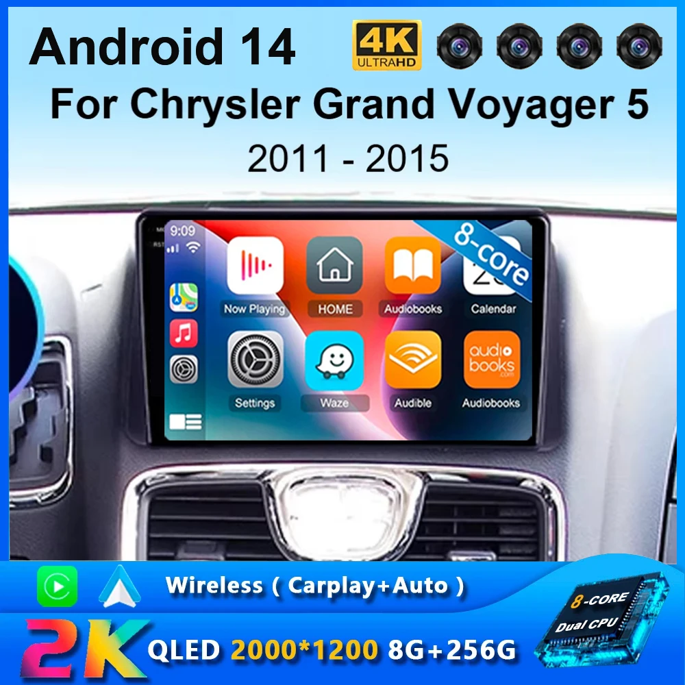 Автомобильный мультимедийный плеер на Android 14 для Chrysler Grand Voyager 5 2011 - 2015 Dodge Caravan