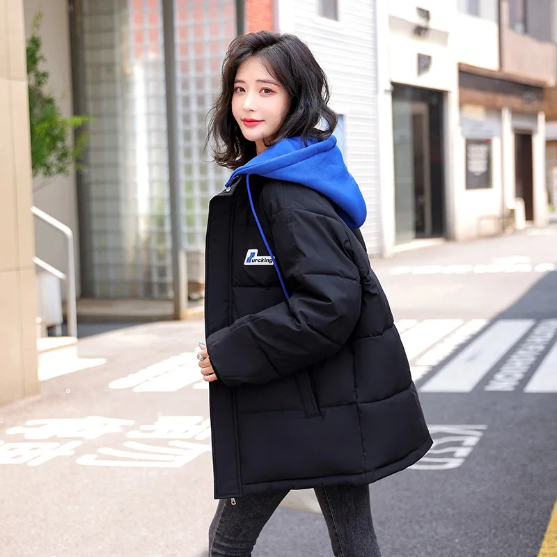 PinkyIsBlack Oversized Loose Winter Jacket For Women's Kintting Spliced Hooded Korean Style Female Ladies Thicken Coat Clothes