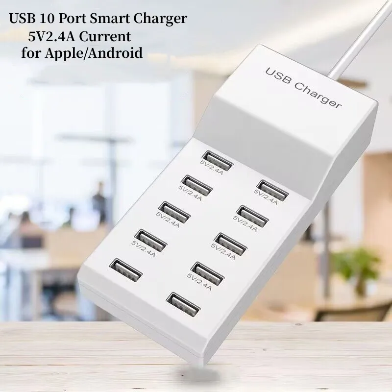 

USB Charging Station 10-Ports 50W/10A Multi Port USB Charger Adapter for Cellphone Tablet Multiple Devices Extension Socket