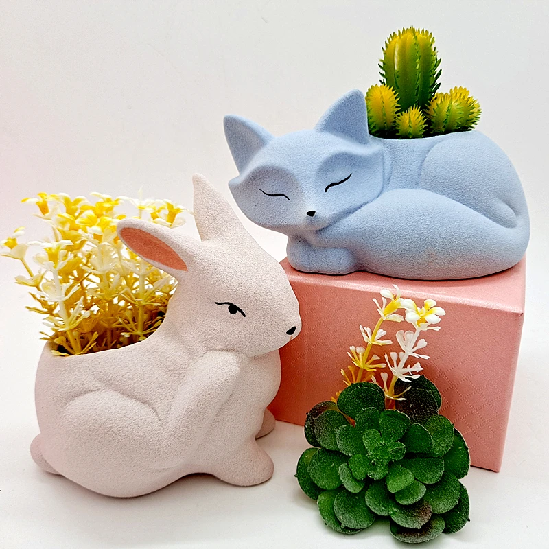

Rabbit Silicone Mold 3D Fox Flower Pot Resin Gypsum Candle Concrete Crystal Drop Glue Tool DIY Handmade Handicraft Ornament