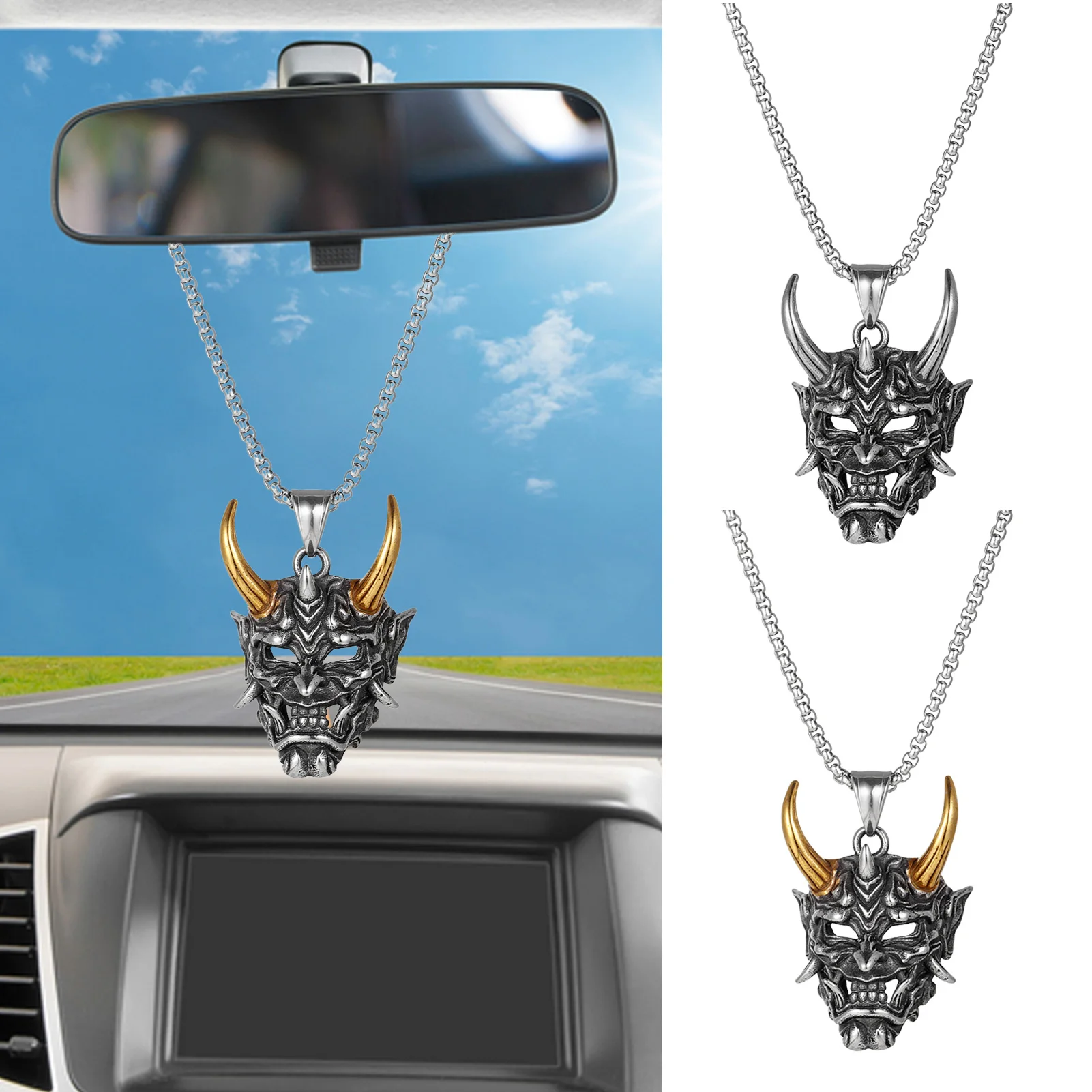 

Punk Horn Necklace Car Pendant Golden Horn Necklace Evil Skull Head Necklace For Holiday Party Dresses Fancy Party Dresses