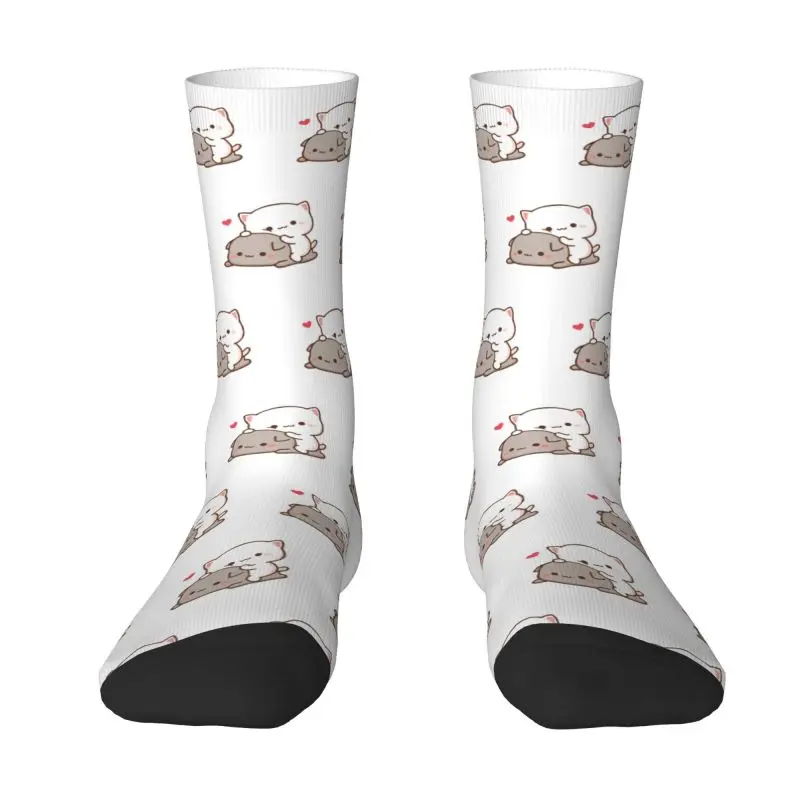 

Cute Printing Peach Sitting On Goma Socks for Men Women Stretch Summer Autumn Winter Cute Mochi Cat Crew Socks