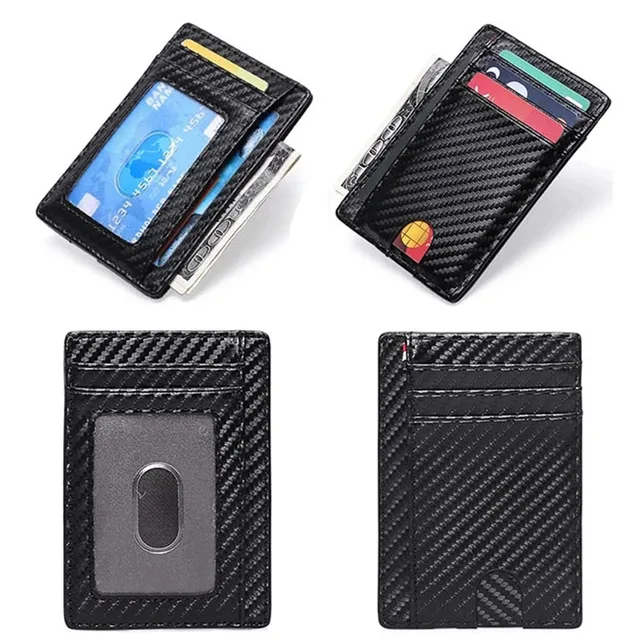 Minimalist Wallet Card Holder Men's Credit Card  Holder RFID Blocking Carbon Fiber Leather Card Holder for Women 4