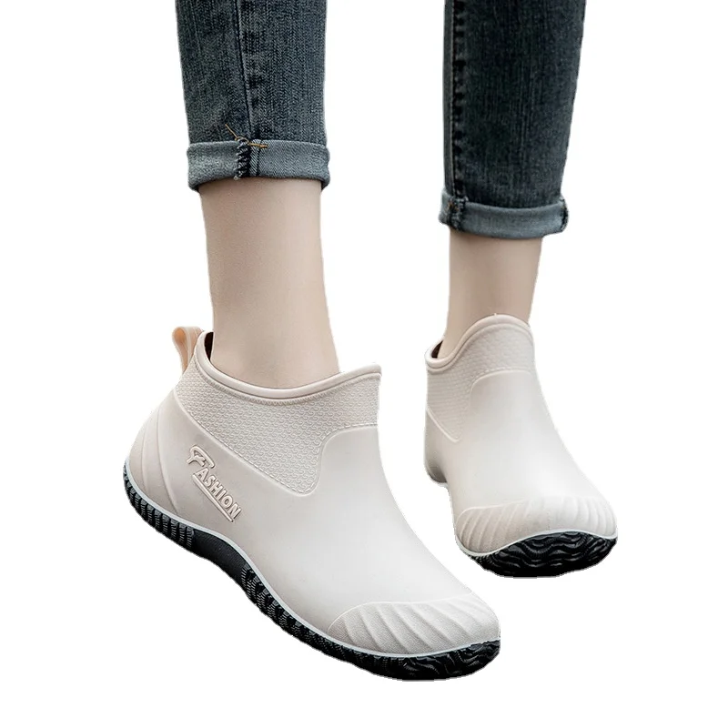 Women's Waterproof Rainboots Low Ankle  Non-slip Warm Plush Cotton Shoes with Low Heel