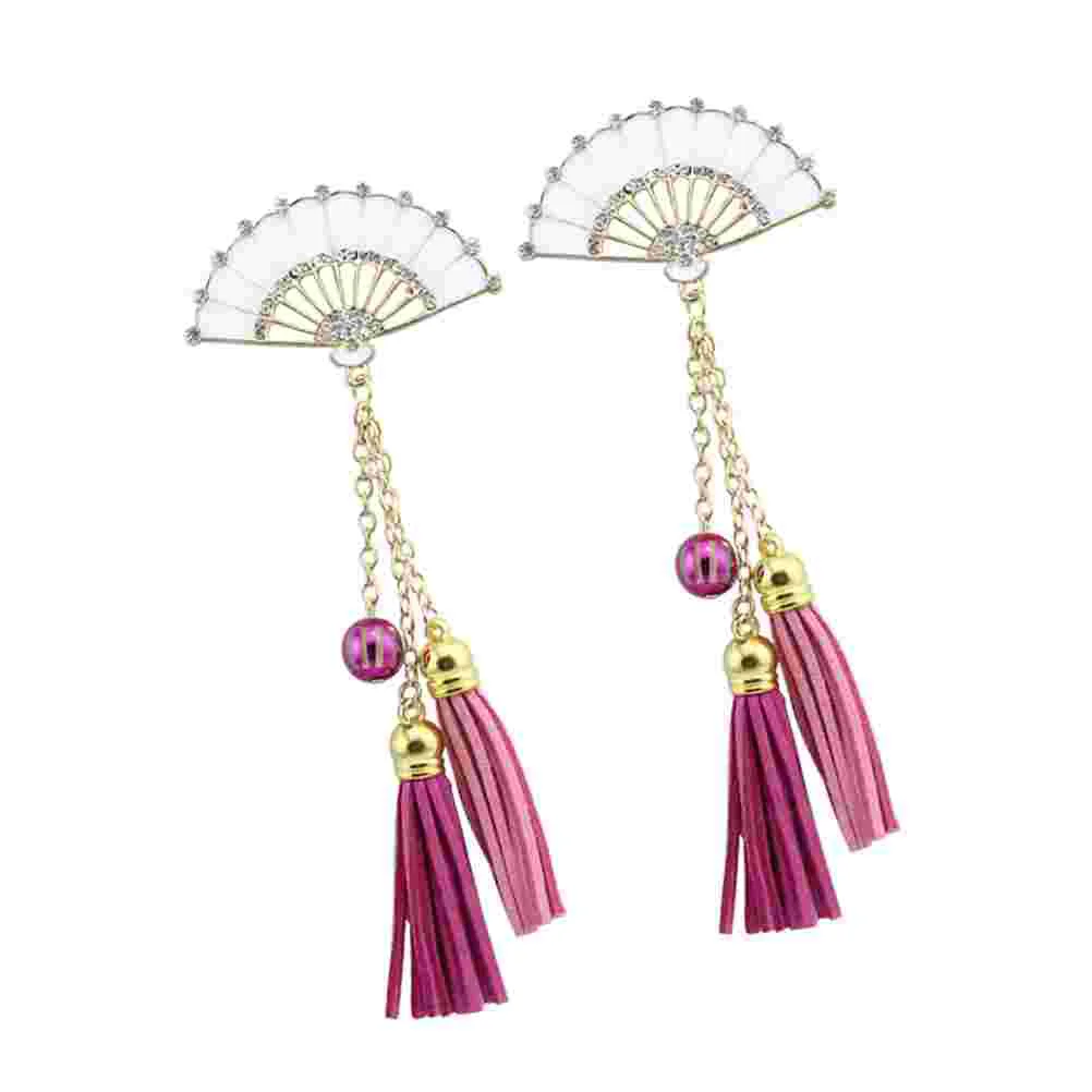 

2PCS Pendants Chinese Fans Tassel Cover Decor Accessories DIY Alloy Accessory for Madam Lady Girl