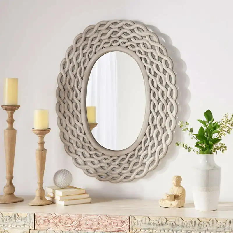 

Finish Handcrafted Modern Weave Distressed Gray Braided Mirror with an Exquisite Finish