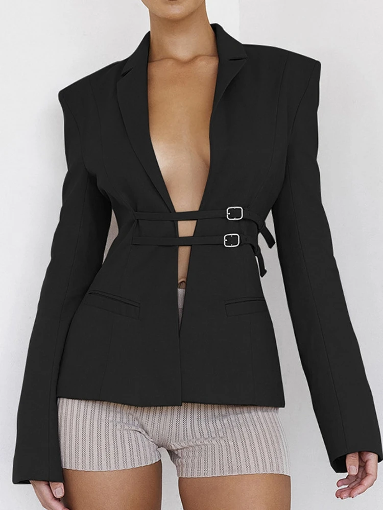 

Пикантный блейзер с глубоким V-образным вырезом, женские костюмы, весна-осень 2023, офисный Женский блейзер с длинным рукавом, пальто, модный Блейзер, куртка