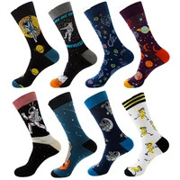 geometric print socks woman fashion spring autumn cotton socks long funny socks astronaut happy socks plus size 38 45