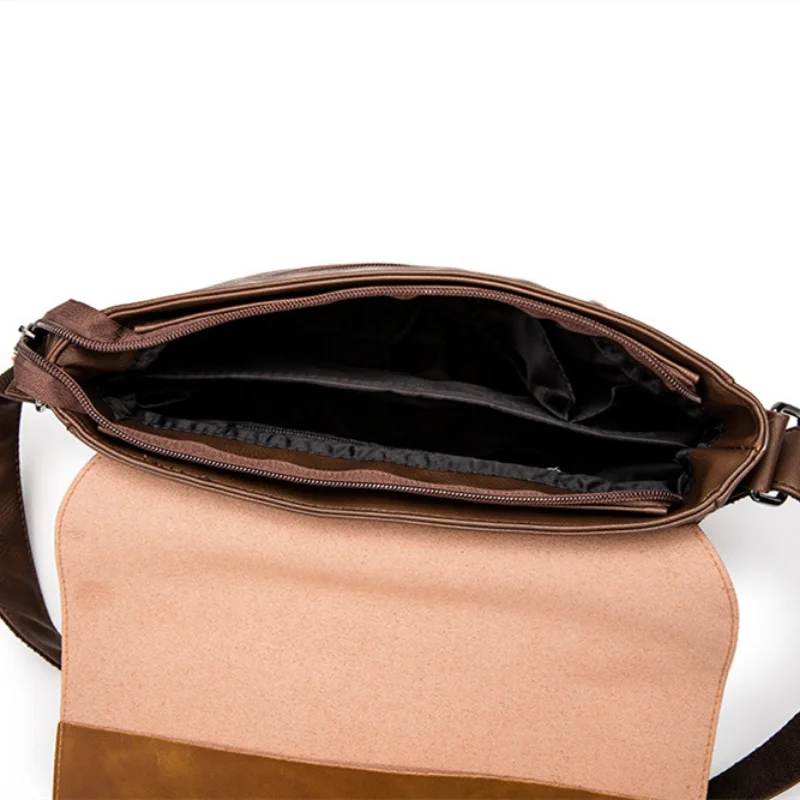 Men's Square Leather Shoulder Bags Crossbody Chest Packs for Men Retro Fashion Solid Color сумка мужская Messenger Bag Purse Sac