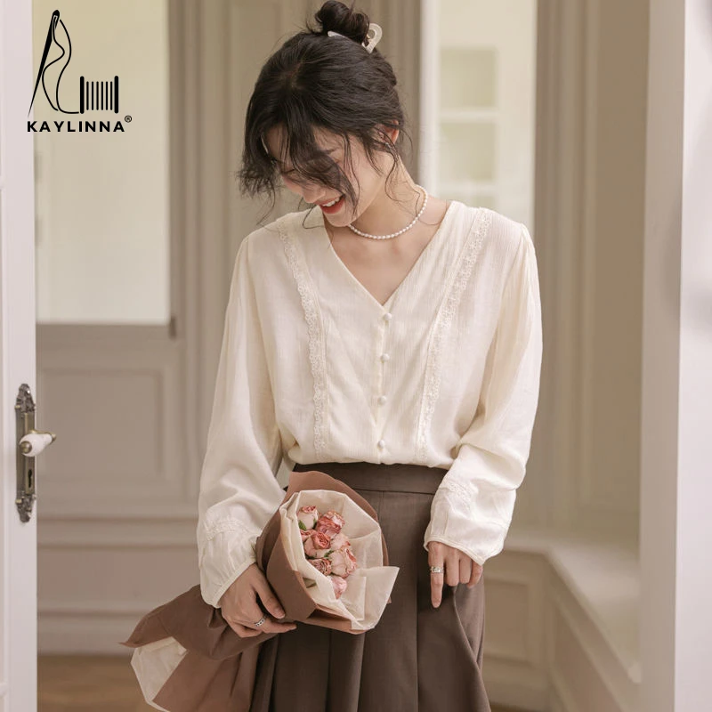 KAYLINNA Office Lady Blouses Women Casual Shirts French Elegant Long Sleeve Woman Blouses Chiffon Shirt Tops Women's Clothing