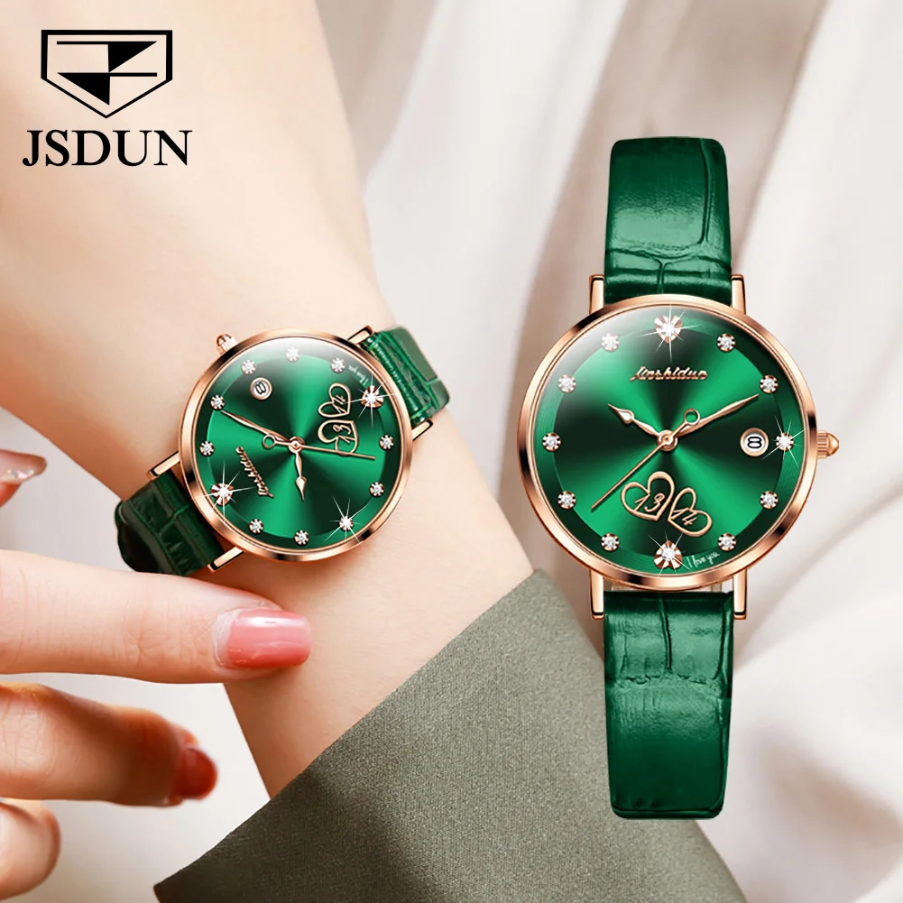 JSDUN Fashion Imported Ladies Quartz Bracelet Leather Strap Rose Gold Diamond 50M Waterproof Wristwatch Elegant Women's Watches enlarge