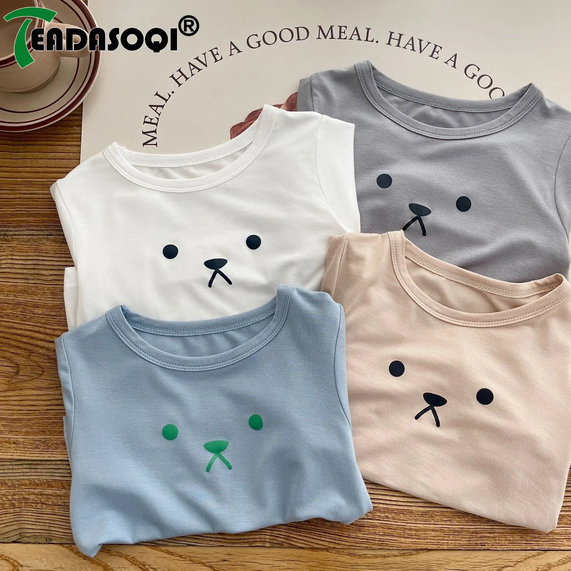 

New in 2023: 3M-6Y cute 2Pcs kids Baby Girls Boys Summer Pajama Set Short Sleeve Bear Top Solid Color Pants - Infants Children