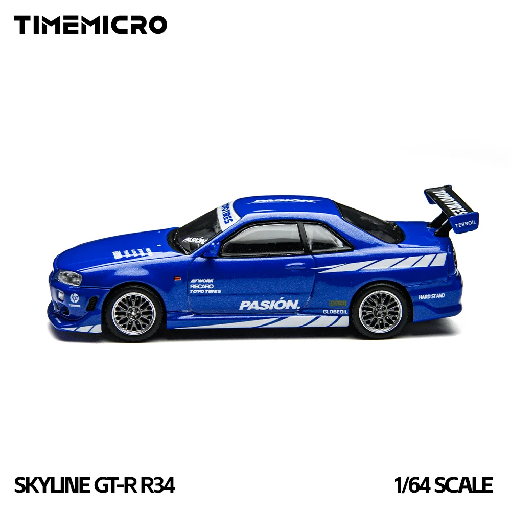 Фото Модель автомобиля TM 1:64 Skyline GT-R R34 серебристо-синего цвета из сплава №5