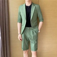 blazersshortsengland style mens summer suits coat slim fit fashion half sleeve solid casual luxury blazer jacket 2 pieces