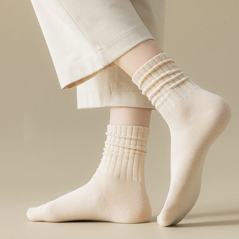 5 Pairs Warm Women's Socks Long High Quality New In Fashion Solid Color Casual Ladies Cotton Socks 5 pcs Breathable Absorb Sweat