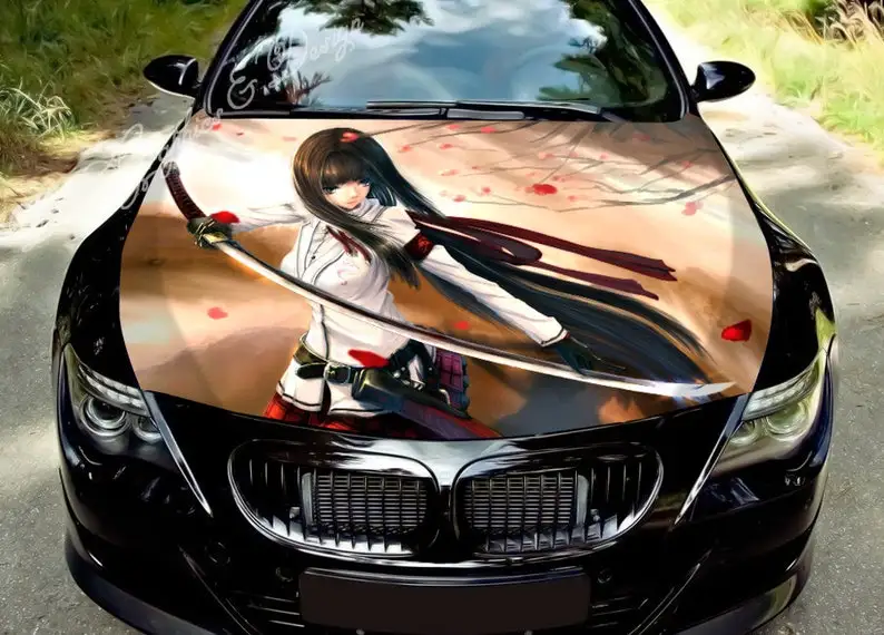 

Car hood decal, vinyl, sticker, graphic, wrap decal, truck decal, truck graphic, bonnet decal, skull, f150, anime katana girl 30