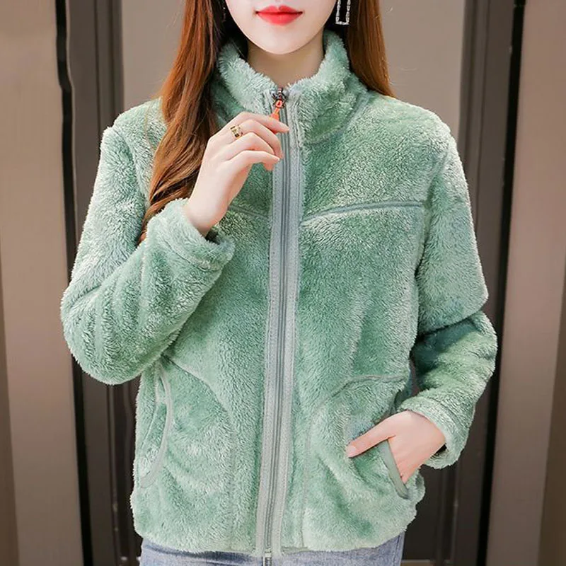 Parkas Women's Outdoors Coats 2022 Winter Fashion Faux Fur Fleece Zipper Splicing Turtleneck Two-Sided Casual Warm Jackets Woman