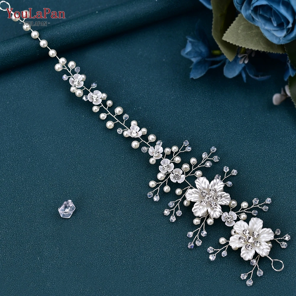Женский обруч для волос YouLaPan свадебный с цветами и кристаллами жемчужинами
