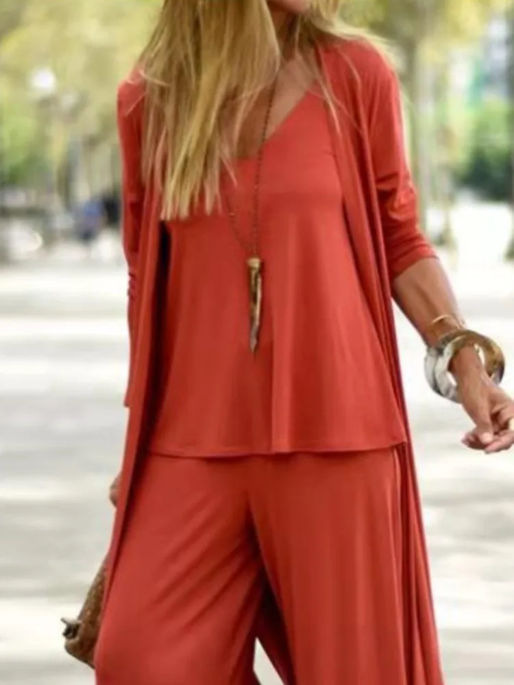 Комплект из трех предметов Женский повседневный простой однотонный Кардиган с