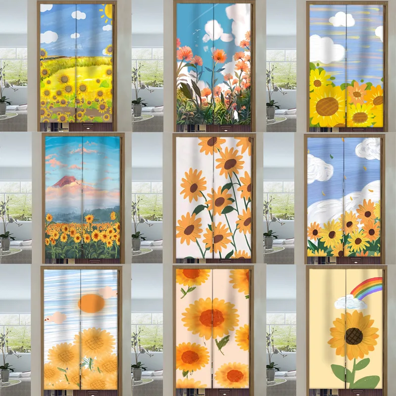 

Sunflower Doorway Curtain Home Entrance Decor Floral Partition Linen Door Curtains for Kitchen Noren Curtains for Living Room