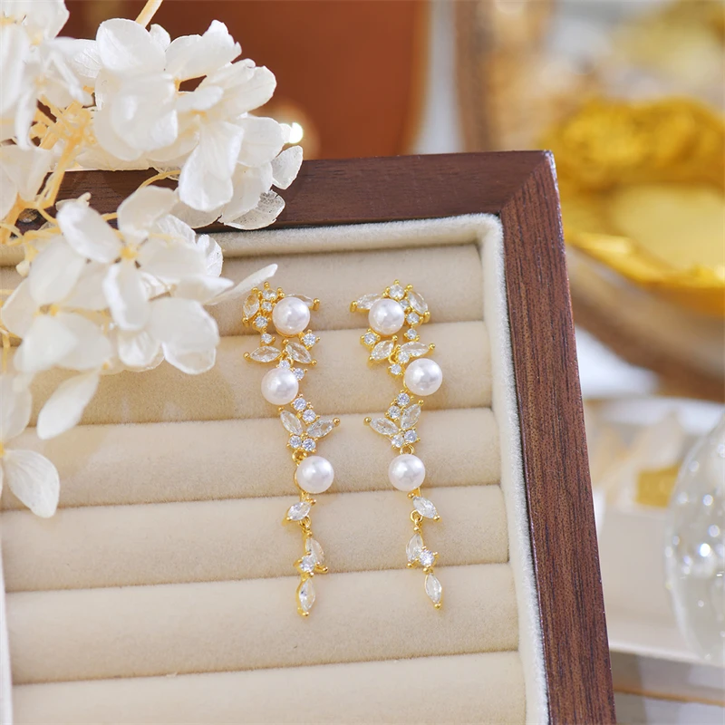 Модные длинные серьги-подвески с искусственным жемчугом и кристаллами для
