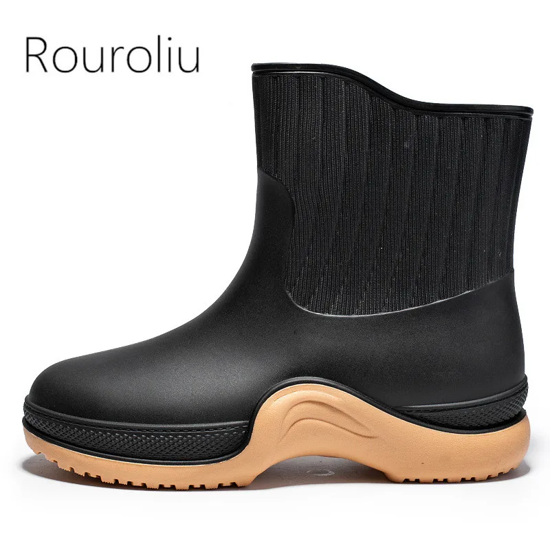 Women Mixed Colors Rain Boots Female Outdoor Non-slip Waterproof Work Water Shoes Winter Fashion Warm Rainboots